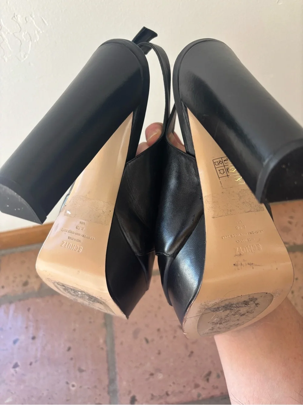 Schutz Priscila Slingback Sandals Black Napa Leather Platform Heels